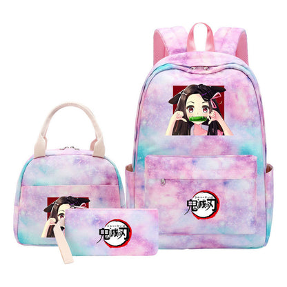 Cartoon Fashion Youth Student Girls School Bag Lunch Bag Three Piece Set Backpack