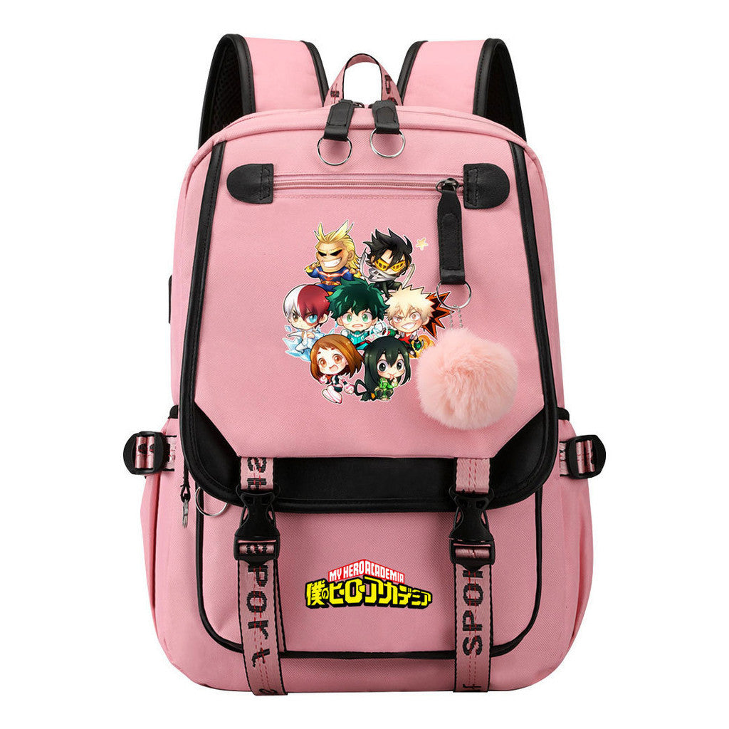 My Heroes Academy Usb Student Backpack For Boys And Girls, Casual Weaving Ribbon Flip Back Backpack