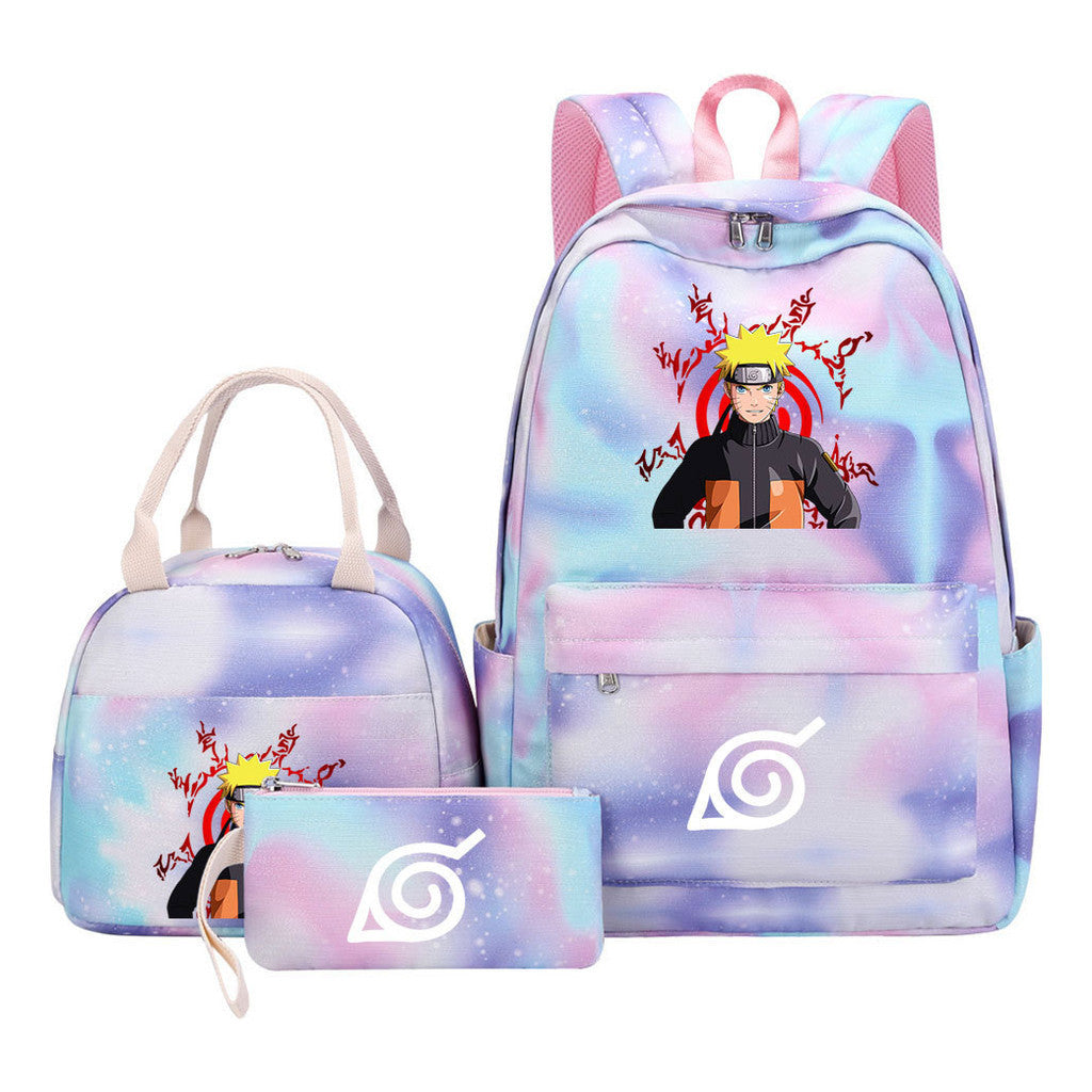Naruto Youth Student School Bag Lunch Bag Three Piece Set Backpack Set