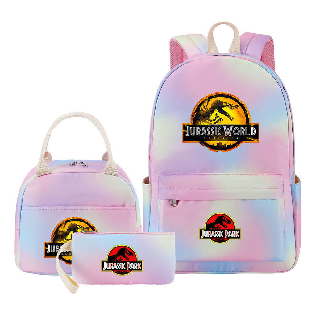 Jurassic Park Dinosaur Youth Student Girls School Bag Lunch Bag Three Piece Set Backpack Set