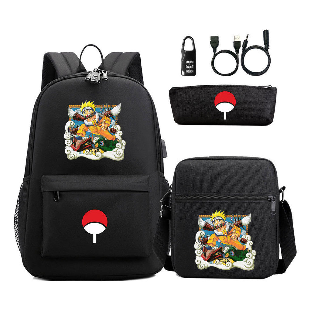 Naruto Usb Password Lock Year Student School Bag Three Piece Set Backpack Set