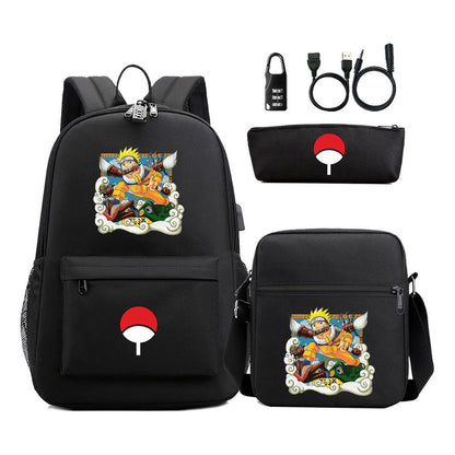 Naruto Usb Password Lock Year Student School Bag Three Piece Set Backpack Set
