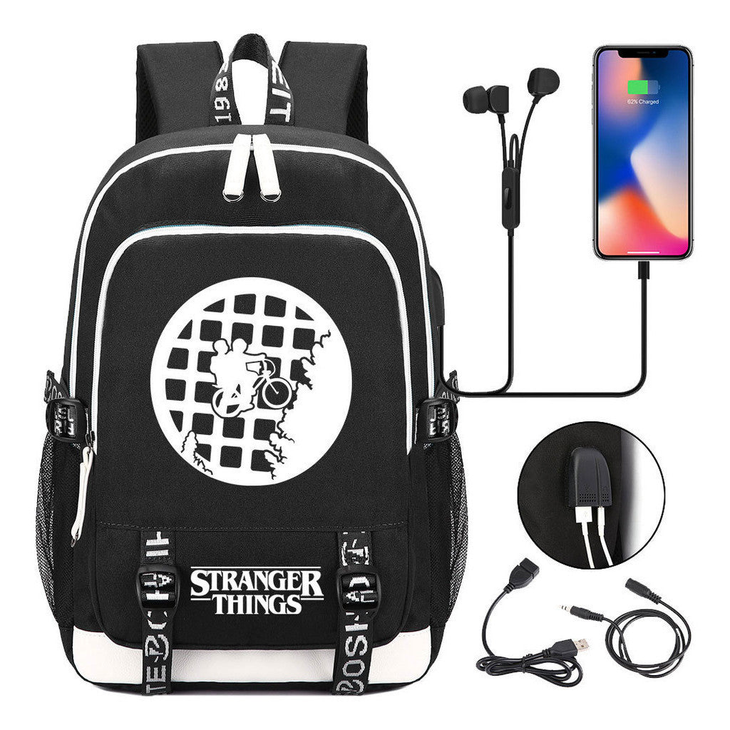 Strange Story Printed Usb Teenage Student Backpacks Men's And Women's Leisure Travel Backpack