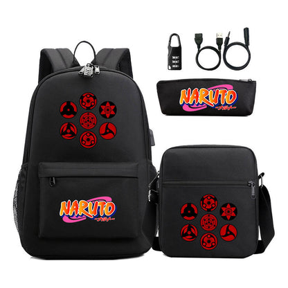 Naruto Usb Password Lock Youth Student Backpack Three Piece Set For Men And Women Backpacks