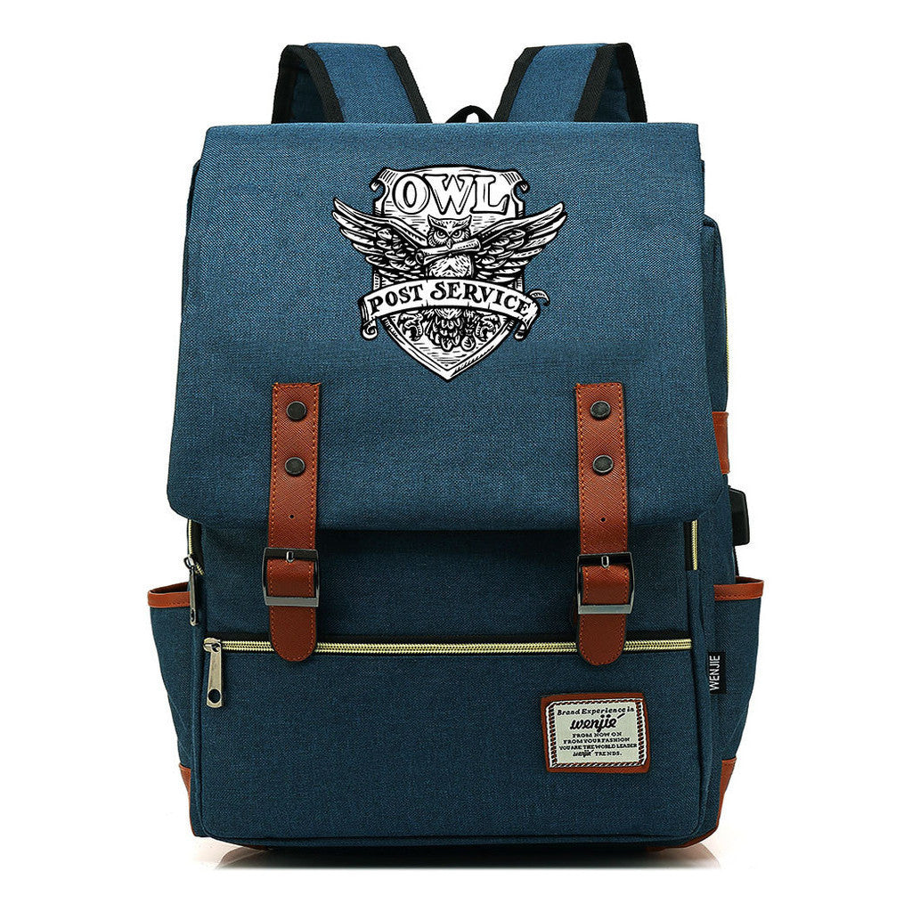 School Of Witchcraft And Wizardry Youth Student Backpack Usb Men's And Women's Leisure Belt Buckle Backpack