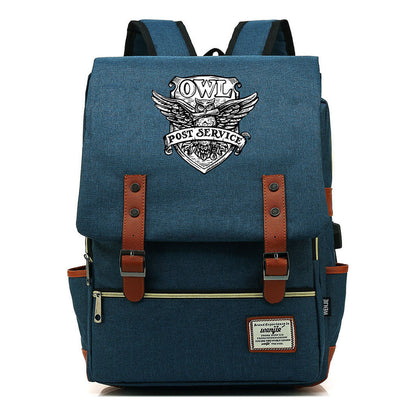 School Of Witchcraft And Wizardry Youth Student Backpack Usb Men's And Women's Leisure Belt Buckle Backpack