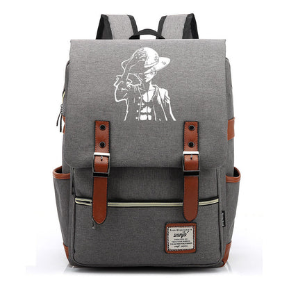 Anime Pirate King Luffy Printed Youth Student School Bag Casual Belt Buckle Classic Backpack