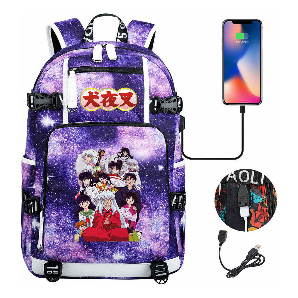 Anime Dog Yaksha Usb Earbuds Youth Student Backpack Travel Backpack