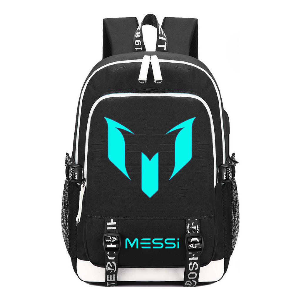 Blue Luminous Sports Football Star Teenagers Schoolbag Usb Leisure Backpack Men And Women