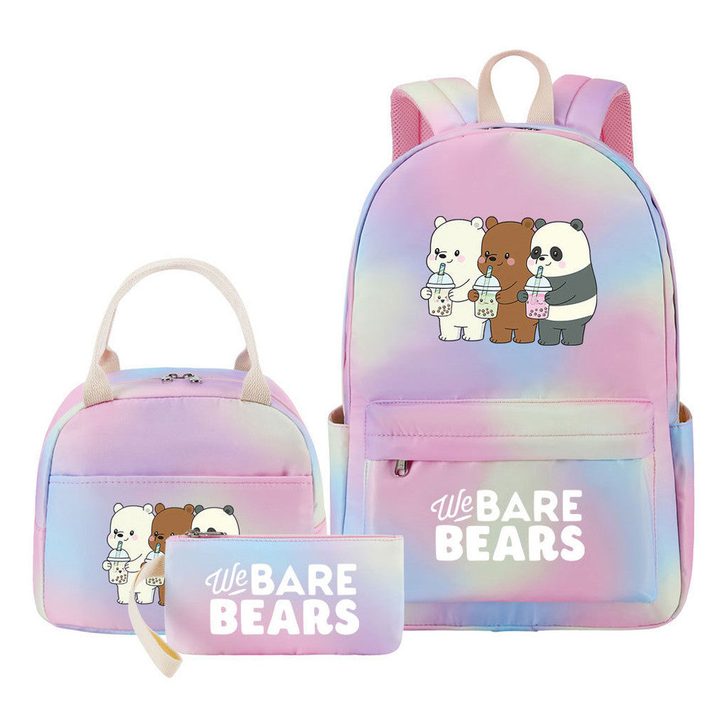 Cartoon Cute Three Bears Youth Student Girls School Bag Lunch Bag Three Piece Set Backpack Set
