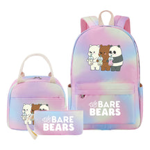 Cartoon Cute Three Bears Youth Student Girls School Bag Lunch Bag Three Piece Set Backpack Set