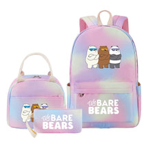 Cartoon Cute Three Bears Youth Student Girls School Bag Lunch Bag Three Piece Set Backpack Set