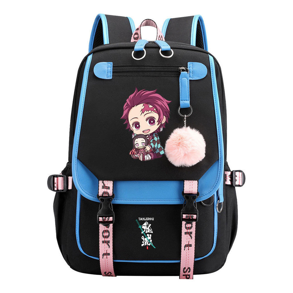 Cartoon Fashion Usb Youth Student Backpack Boy's And Girl's Leisure Ribbon Flip Backpack