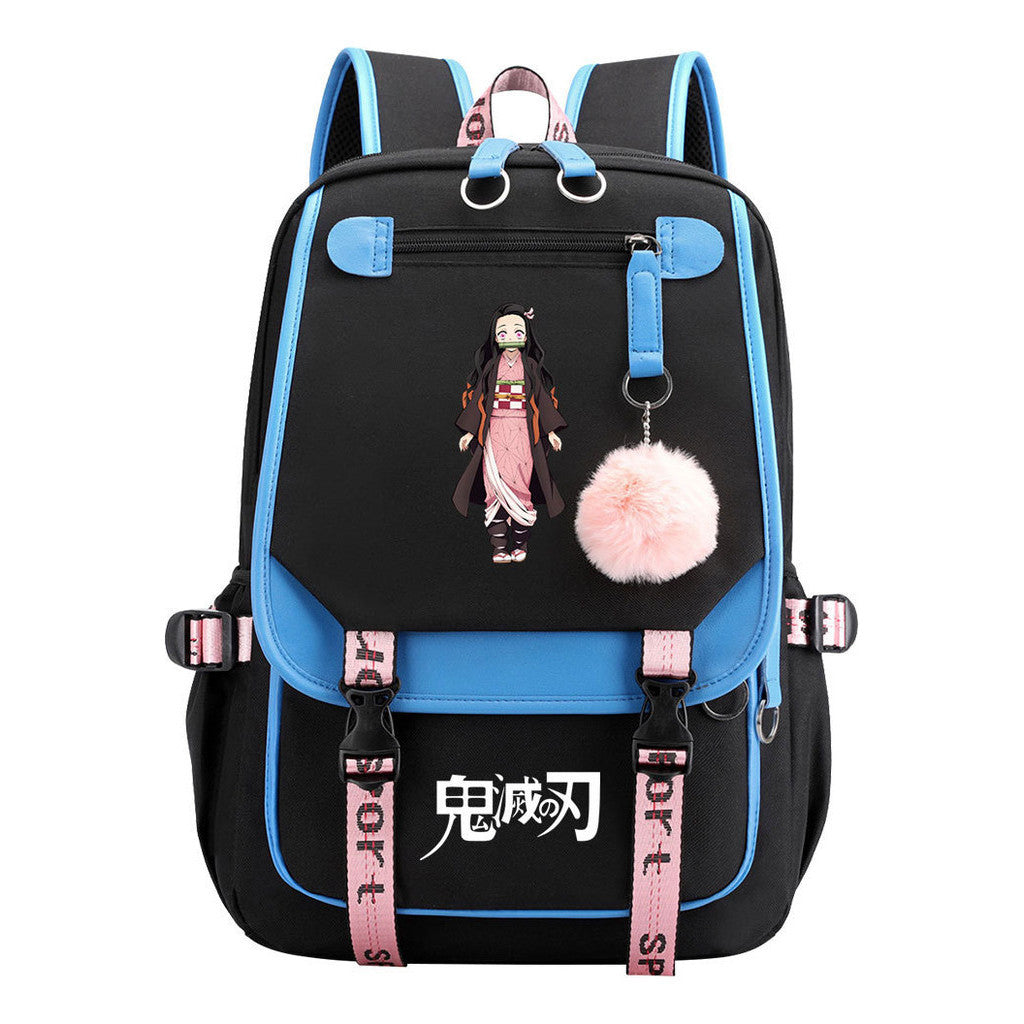 Cartoon Fashion Usb Youth Student Backpack Boy's And Girl's Leisure Ribbon Flip Backpack