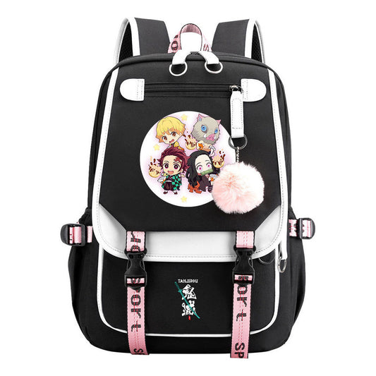 Comic Cartoon Fashion Usb Student Backpack Casual Woven Flap Backpack