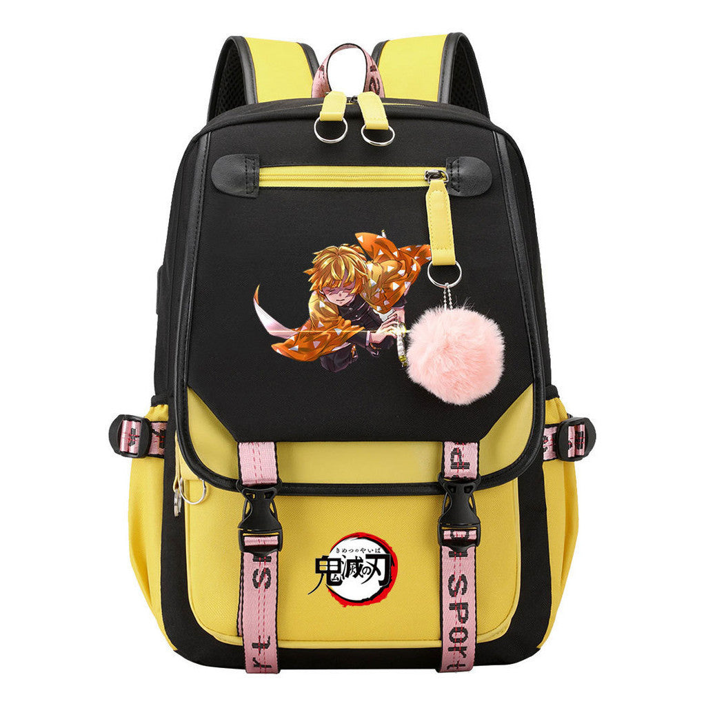 Cartoon Fashion Usb Student Backpack With Casual Woven Strap Flip Back Backpack