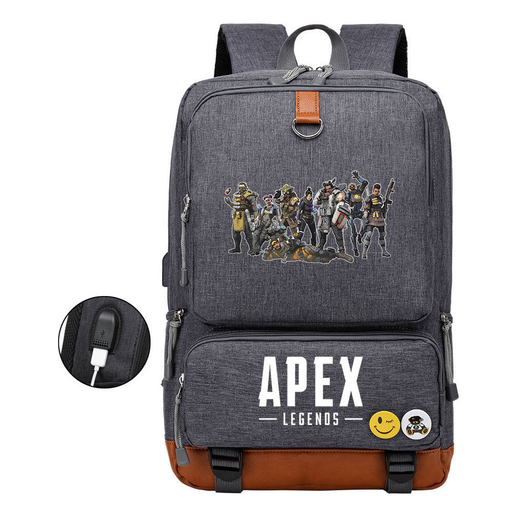 Apex Hero Print Usb Youth School Bag Leisure Travel Backpack