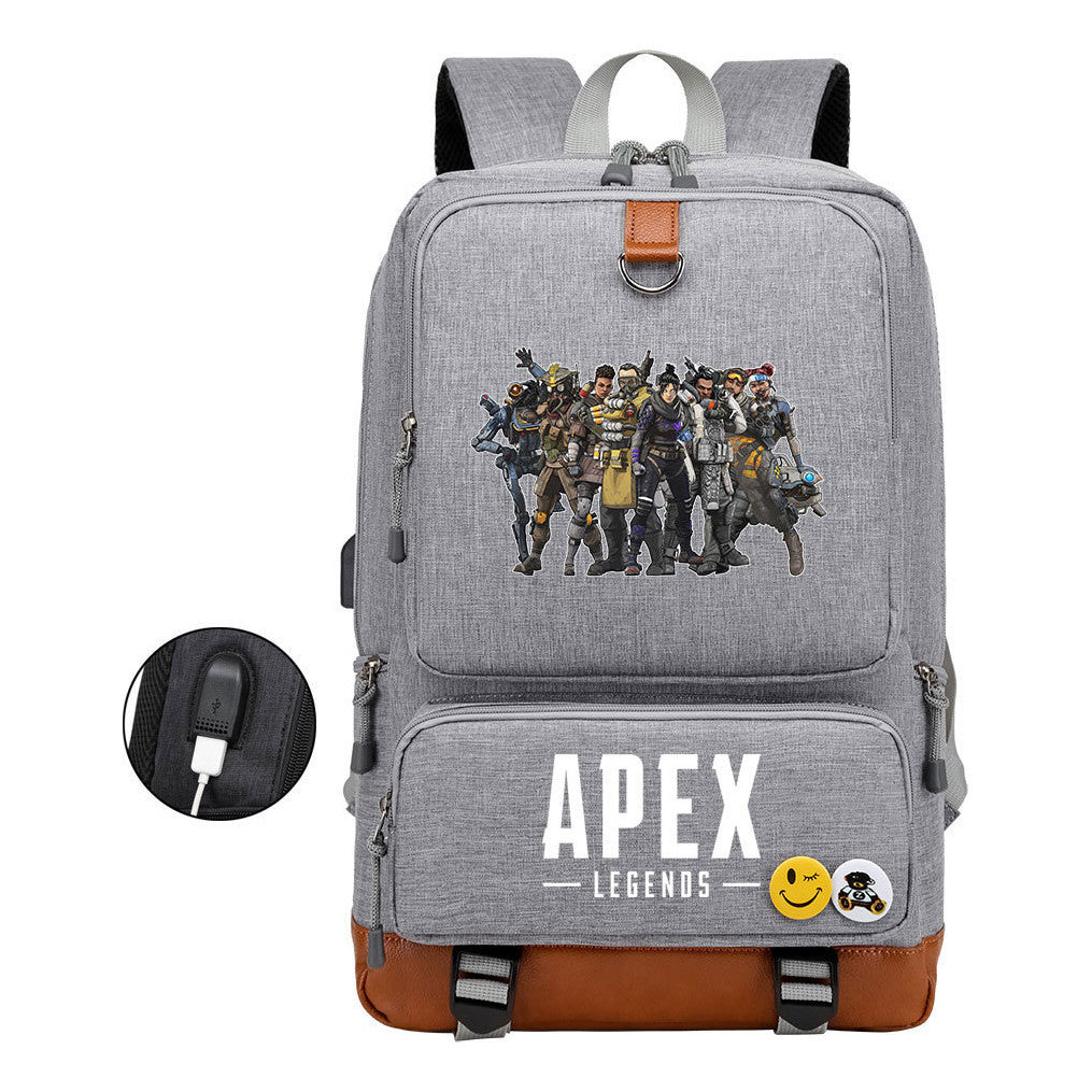 Apex Hero Print Usb Youth School Bag Leisure Travel Backpack
