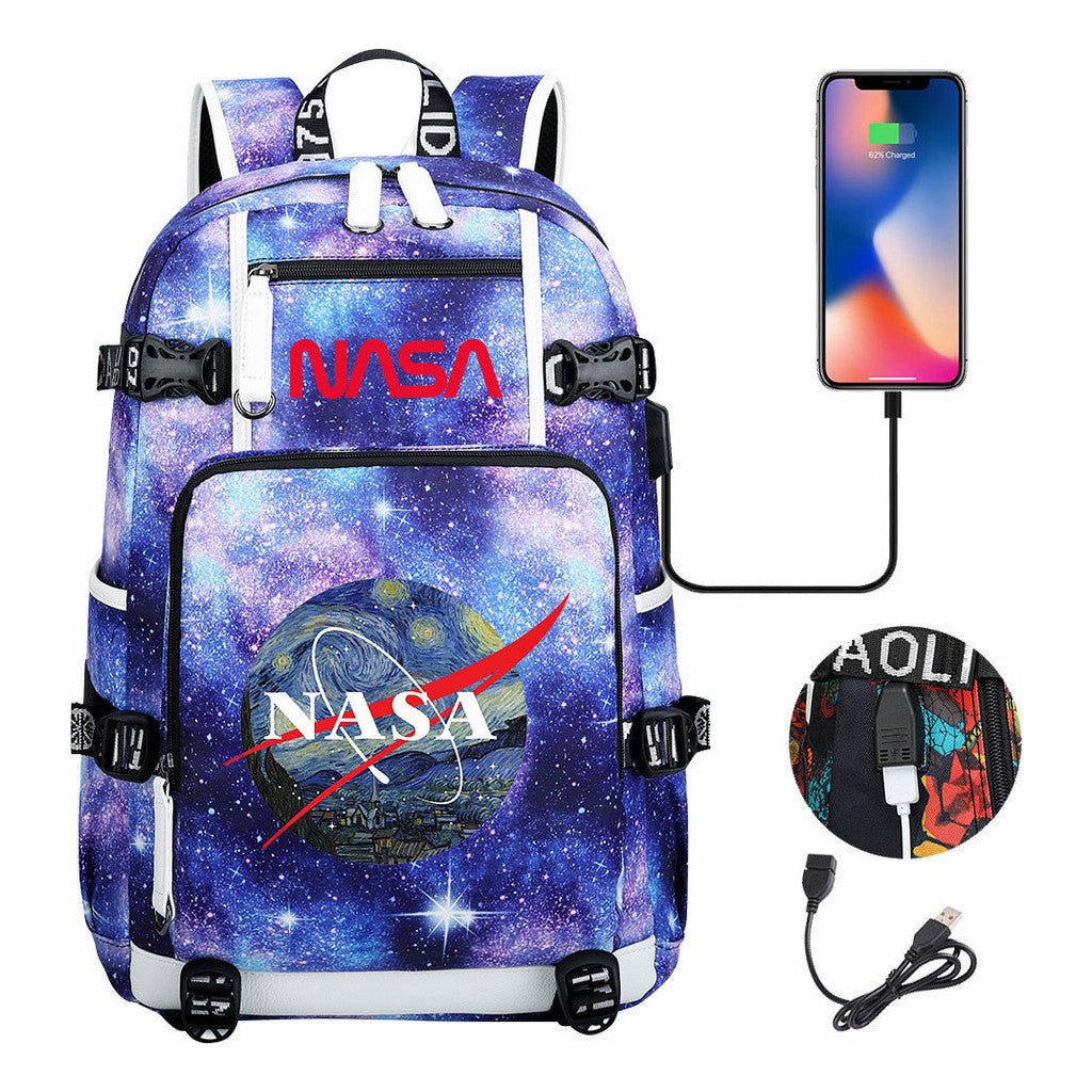 Nasa Fashion Printed Student Backpack With Large Capacity Leisure Travel Backpack