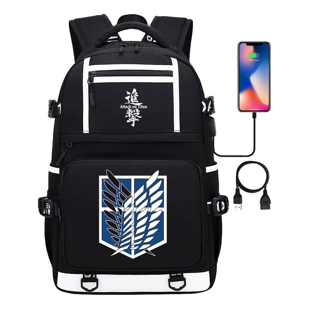 The Giant Soldier Captain Of The Manga Attack Printed Usb Youth Student Backpack Men's And Women's Backpack Leisure Travel Backpack