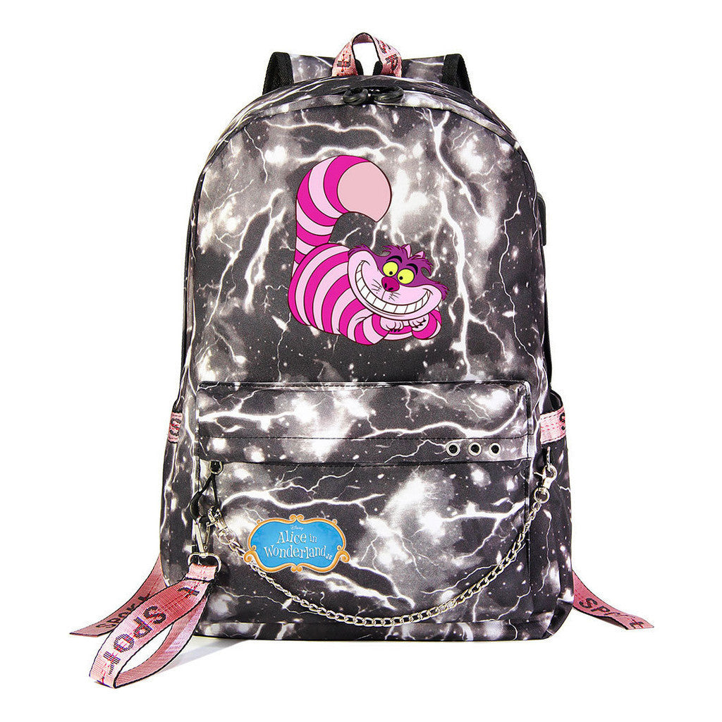 Cheshire Cat Alice's Adventure In Wonderland Youth School Bag Men's And Women's Leisure Weaving Strap Backpack
