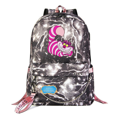 Cheshire Cat Alice's Adventure In Wonderland Youth School Bag Men's And Women's Leisure Weaving Strap Backpack