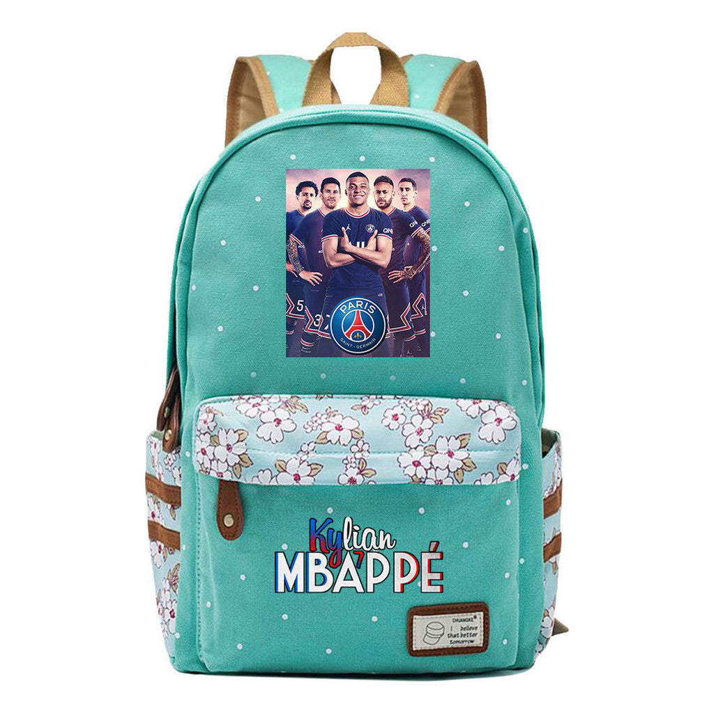 Football Star Mbappe Printed Teenage Girl Student Backpack, Fashionable And Casual Backpack