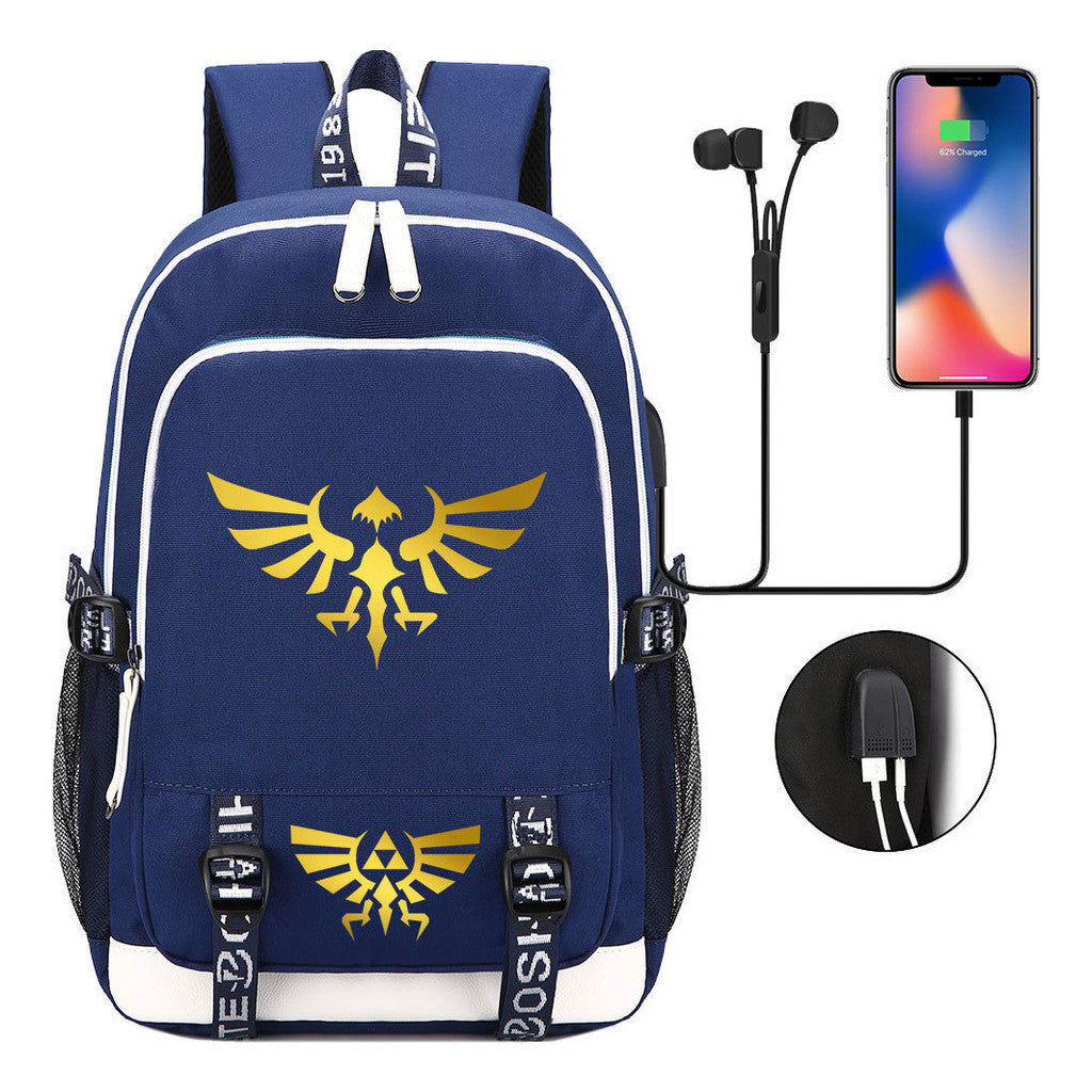 Golden Usb Youth Student Backpack For Leisure Sports Backpack