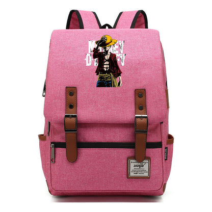 Anime Pirate King Luffy Printed Student Backpack For Men And Women With Casual Belt Buckle Classic Backpack