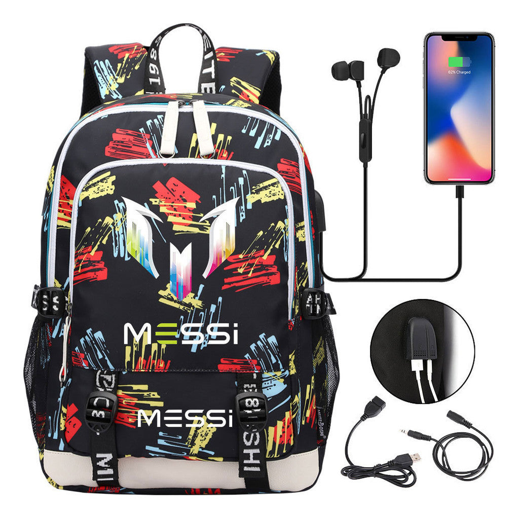 Sports Football Stars, Teenagers, Primary And Secondary School Students, Backpack Usb, Men's And Women's Leisure Backpack