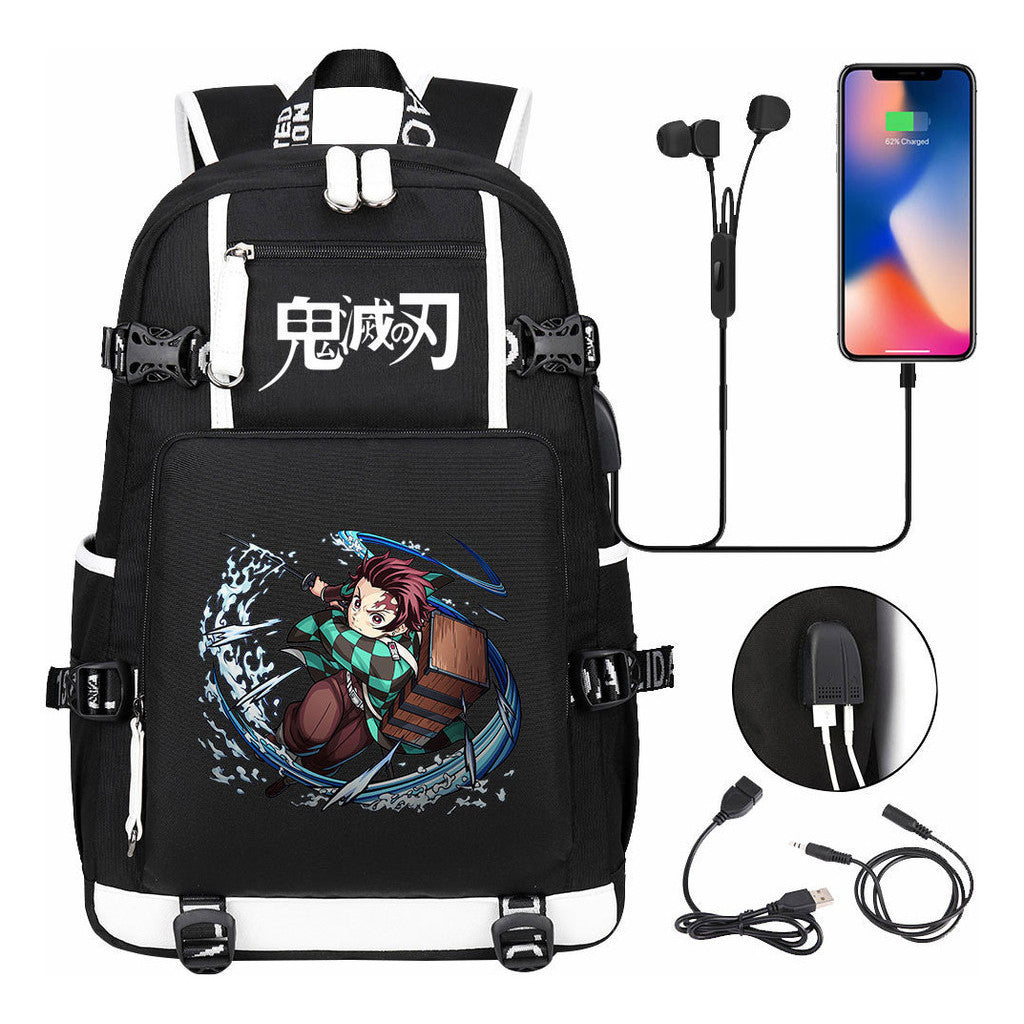 Cartoon Printed Usb Large Capacity Youth Student Backpack For Men And Women's Leisure Travel Backpack