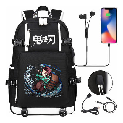 Cartoon Printed Usb Large Capacity Youth Student Backpack For Men And Women's Leisure Travel Backpack