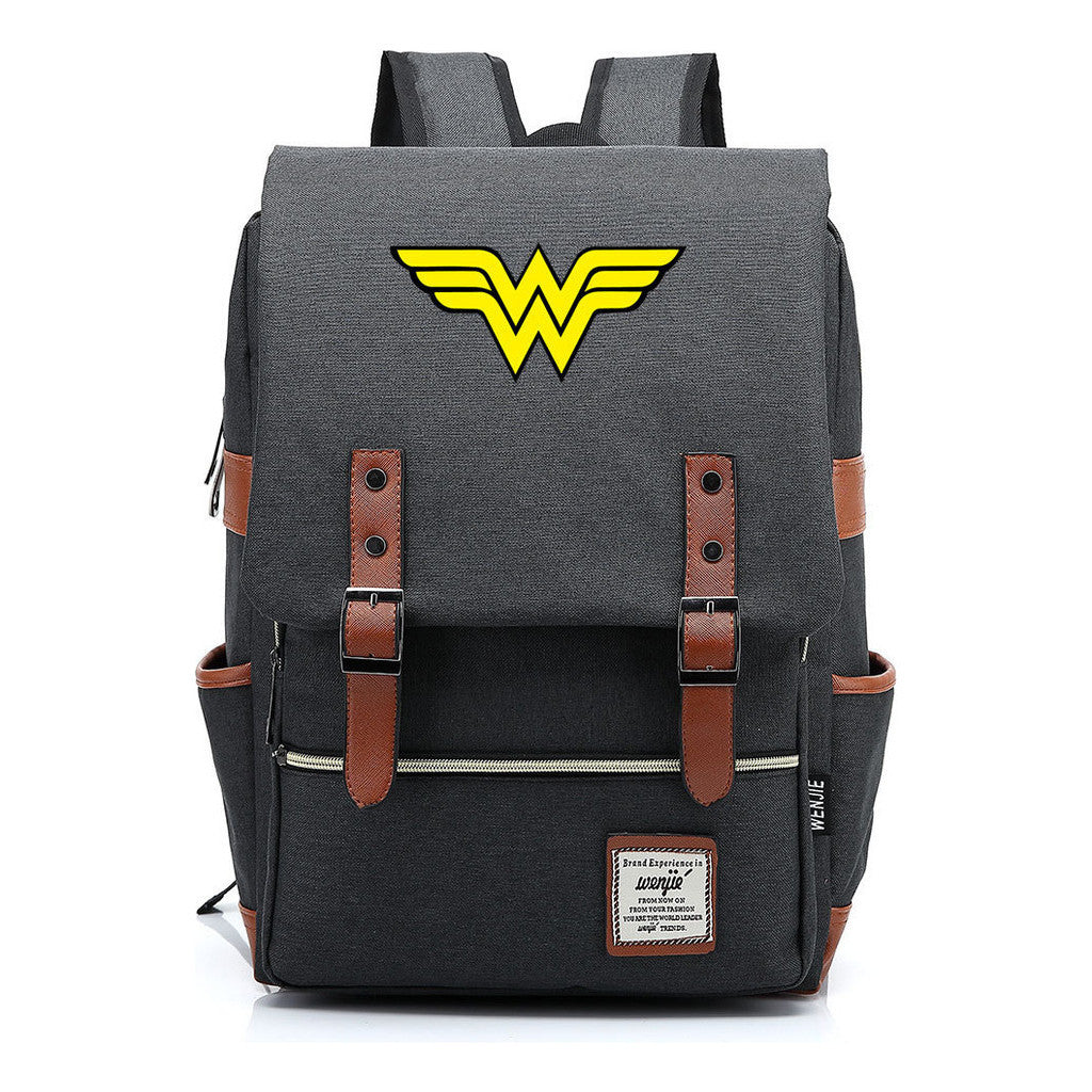 Anime Wonder Woman Printed Youth Student School Bag Men's And Women's Leisure Belt Buckle Backpack