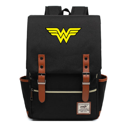 Anime Wonder Woman Printed Youth Student School Bag Men's And Women's Leisure Belt Buckle Backpack