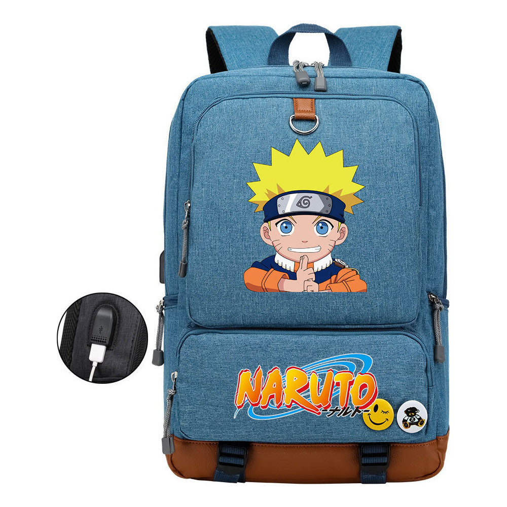 Naruto Print Usb Youth Backpack Leisure Travel Backpack