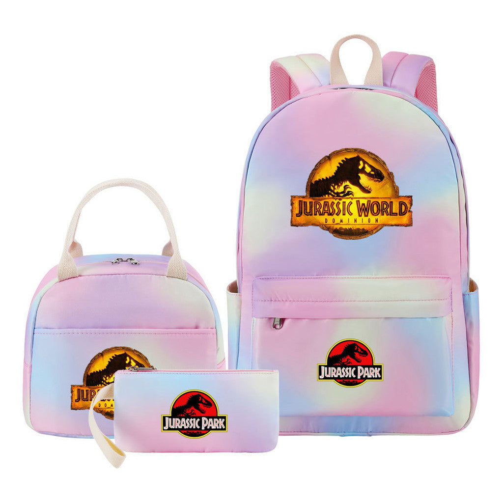 Jurassic Park Dinosaur Youth Student Girls School Bag Lunch Bag Three Piece Set Backpack Set
