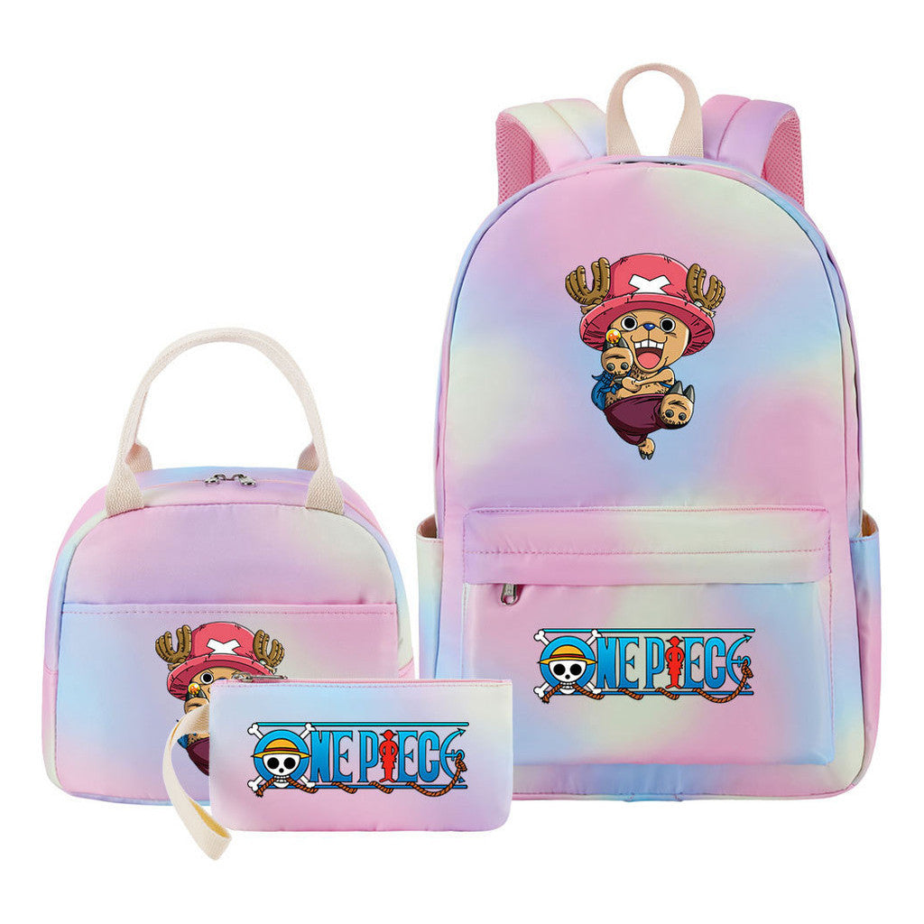 Cartoon Pirate King Youth Student Girls School Bag Lunch Bag Three Piece Set Backpack Set