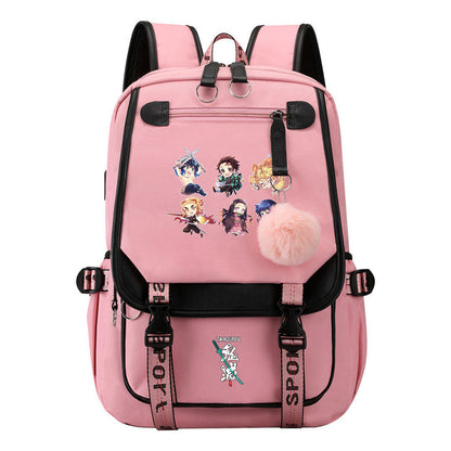 Japanese Cartoon Fashion Usb Youth Student Backpack With Casual Woven Strap Flip Back Backpack