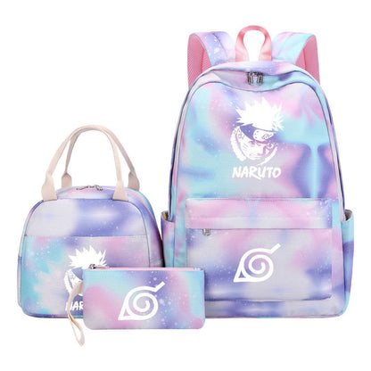 Naruto Teenage Student Girls School Bag Lunch Bag Three Piece Set Backpack Set