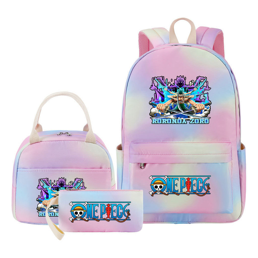 Cartoon Pirate King Youth Student Girls School Bag Lunch Bag Three Piece Set Backpack Set