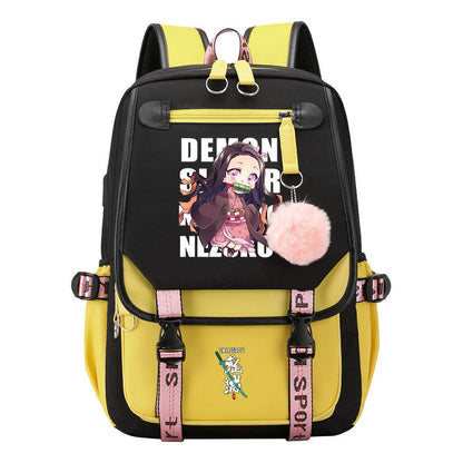 Cartoon Fashion Usb Youth Student School Bag Casual Ribbon Flip Backpack