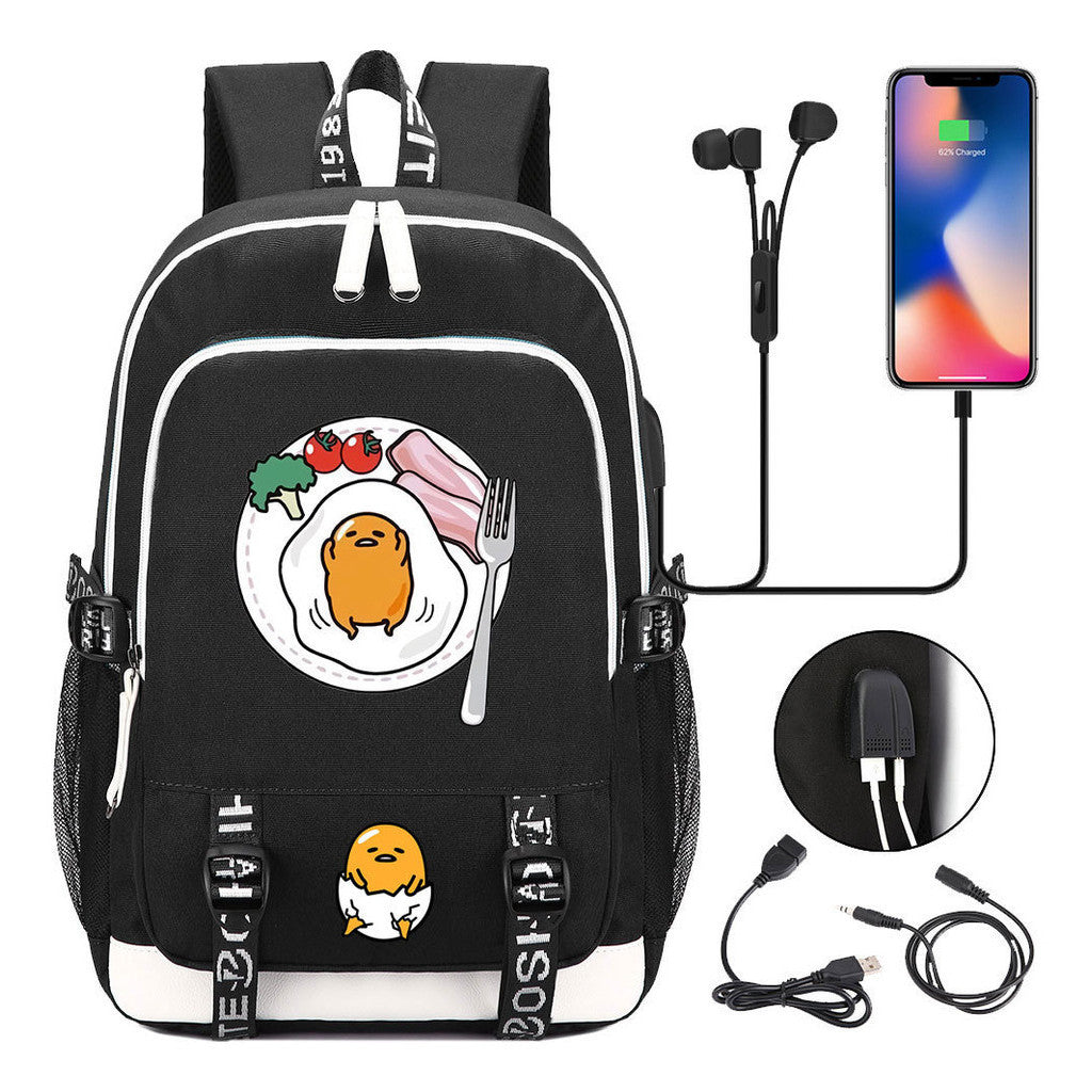 Comic Lazy Egg Youth Student Backpack Usb Men's And Women's Leisure Backpack