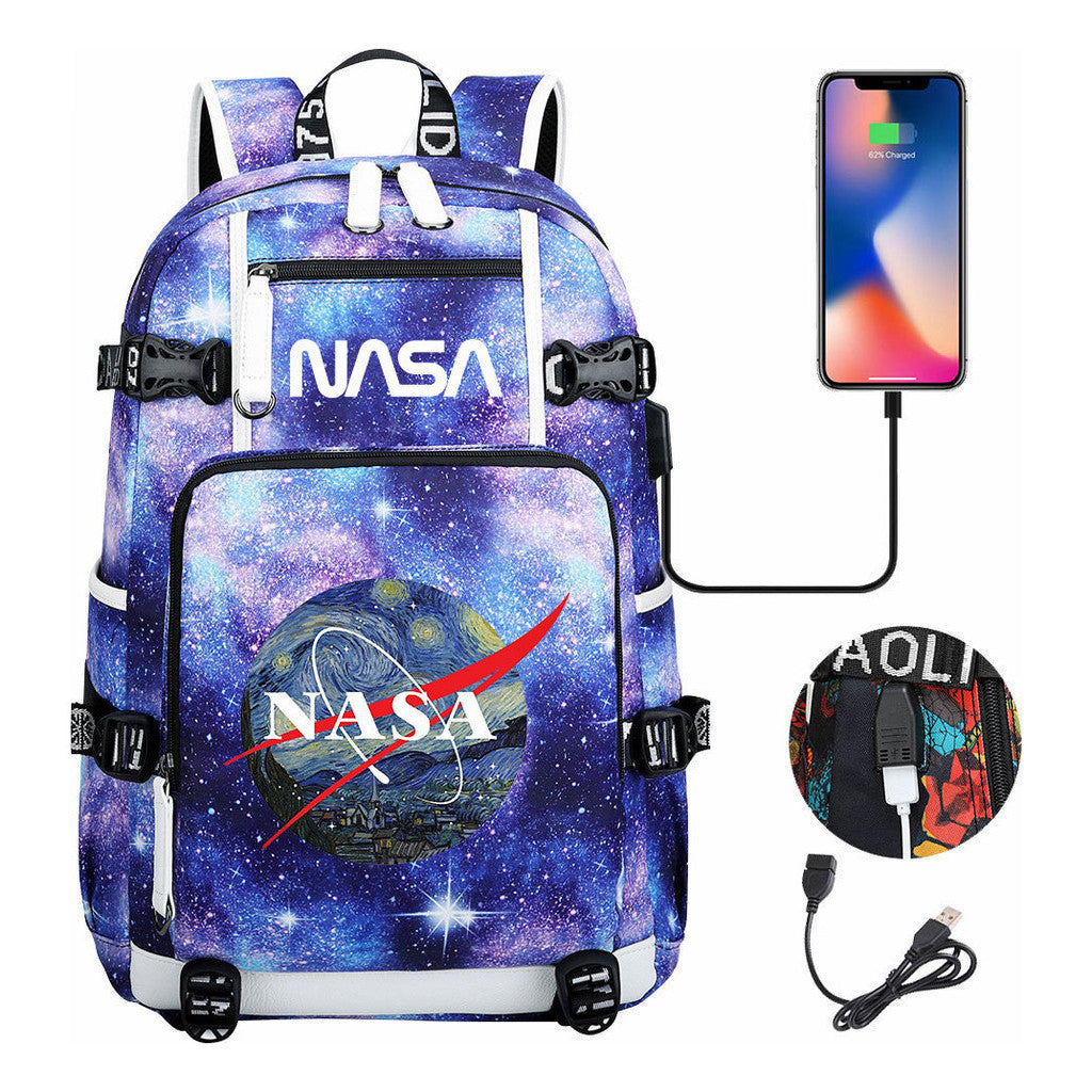 Nasa Fashion Printed Usb Student Backpack For Leisure Travel Backpack
