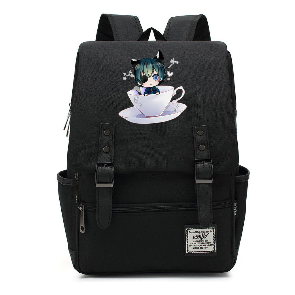 Black Deacon Youth Student School Bag Men's And Women's Leisure Belt Buckle Backpack