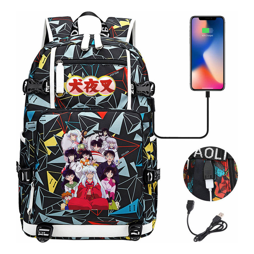 Anime Dog Yaksha Usb Earbuds Youth Student Backpack Travel Backpack
