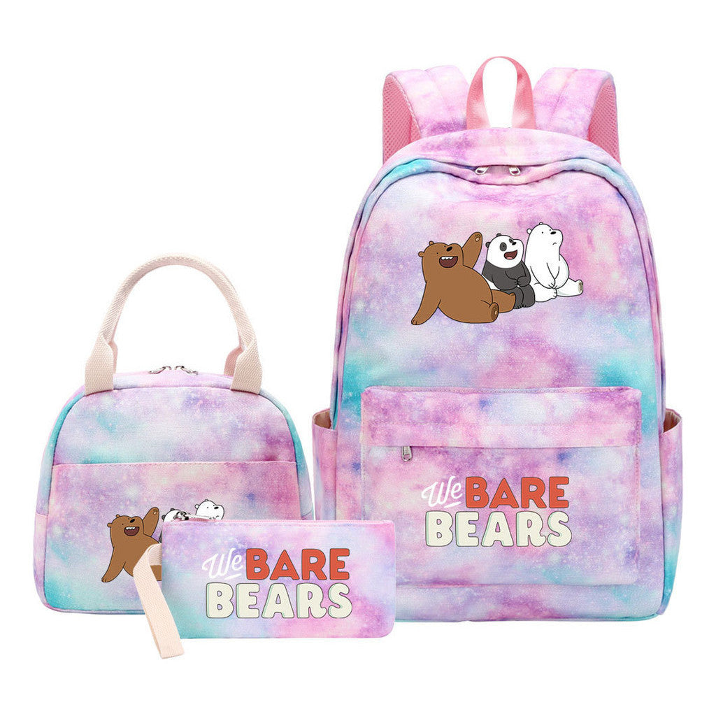 Cartoon Cute Three Bears Youth Student Girls School Bag Lunch Bag Three Piece Set Backpack Set