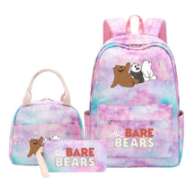 Cartoon Cute Three Bears Youth Student Girls School Bag Lunch Bag Three Piece Set Backpack Set