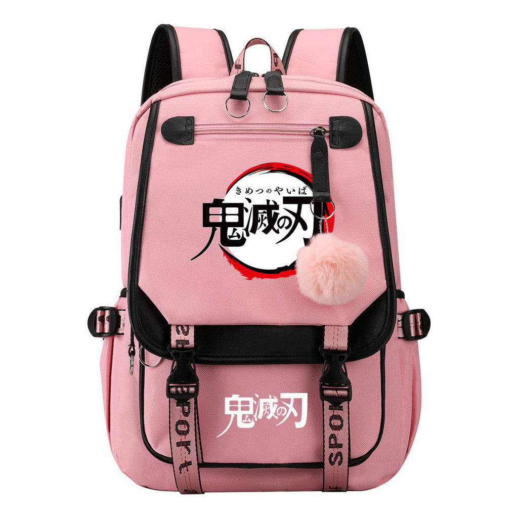 Comic Cartoon Fashion Usb Student Backpack Casual Woven Flap Backpack
