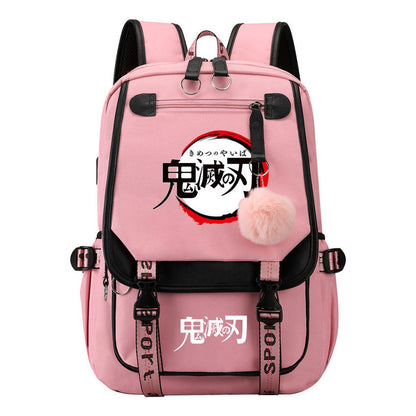 Comic Cartoon Fashion Usb Student Backpack Casual Woven Flap Backpack