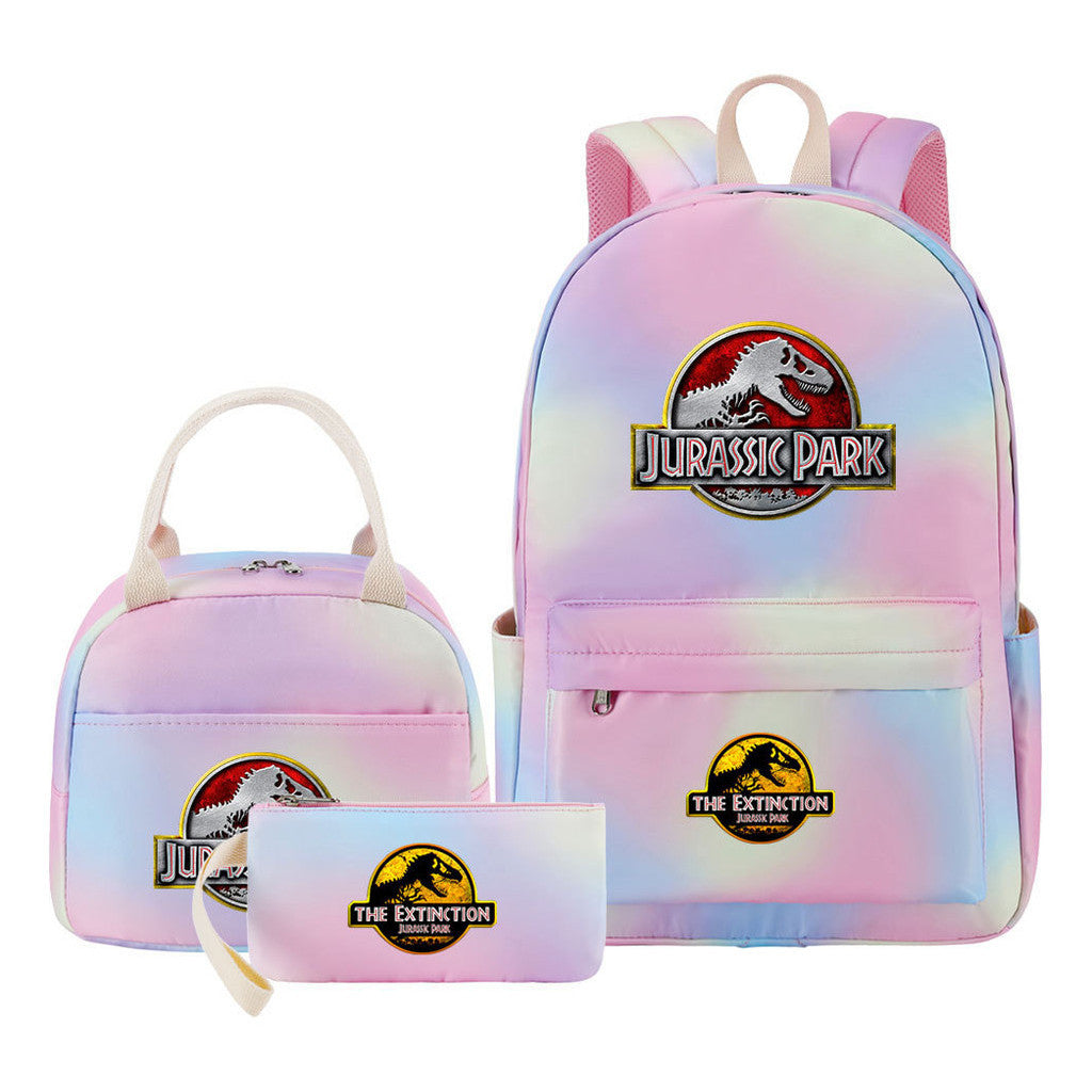 Jurassic Park Dinosaur Youth School Bag Lunch Bag Three Piece Set Backpack Set